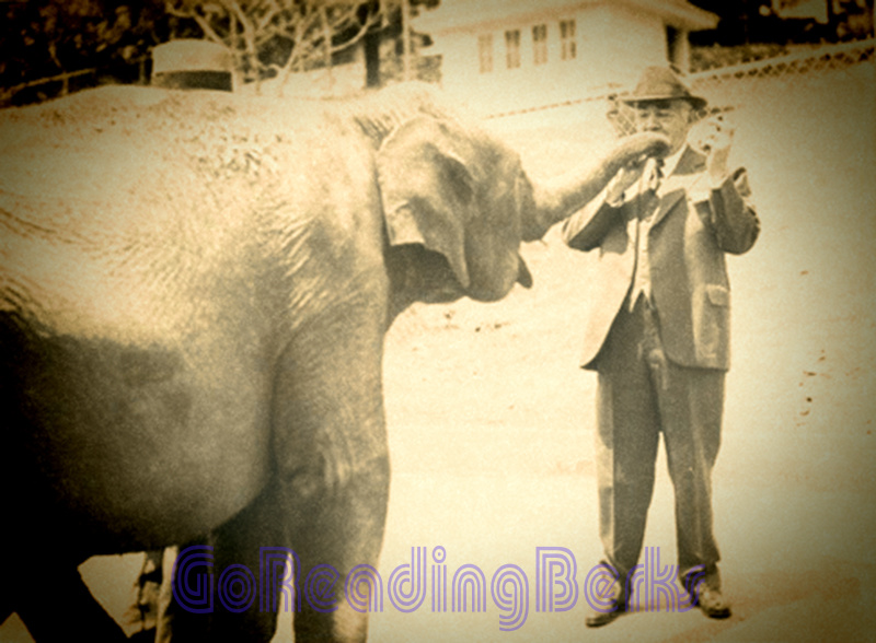 Milton Hershey with an elephant at ZooAmerica